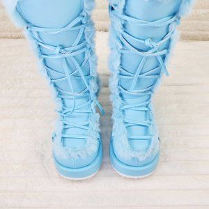 Demonia Shoes Baby Blue Pastel Goth 31 Platform Furry Faux Fur